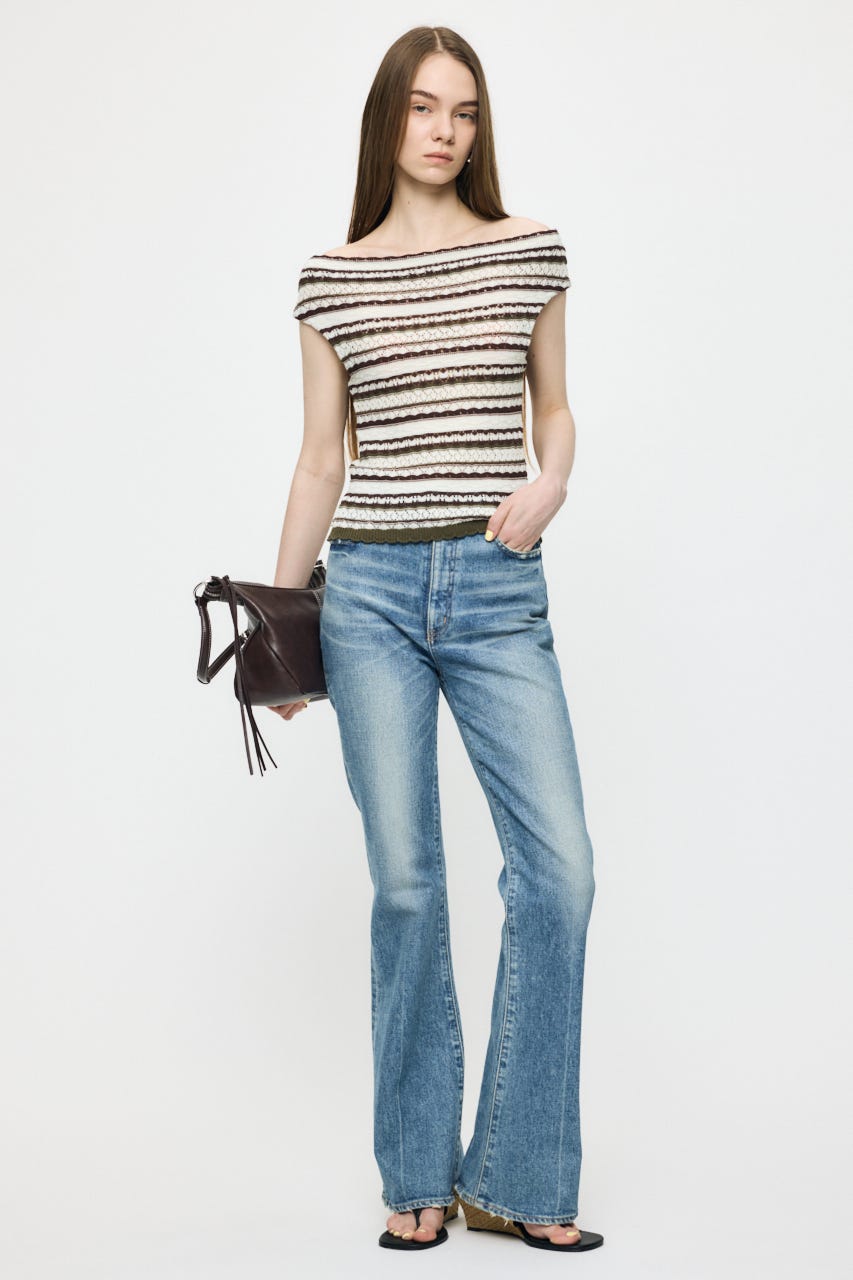 STRIPED OFF SHOULDER トップス 柄KHA FREE
