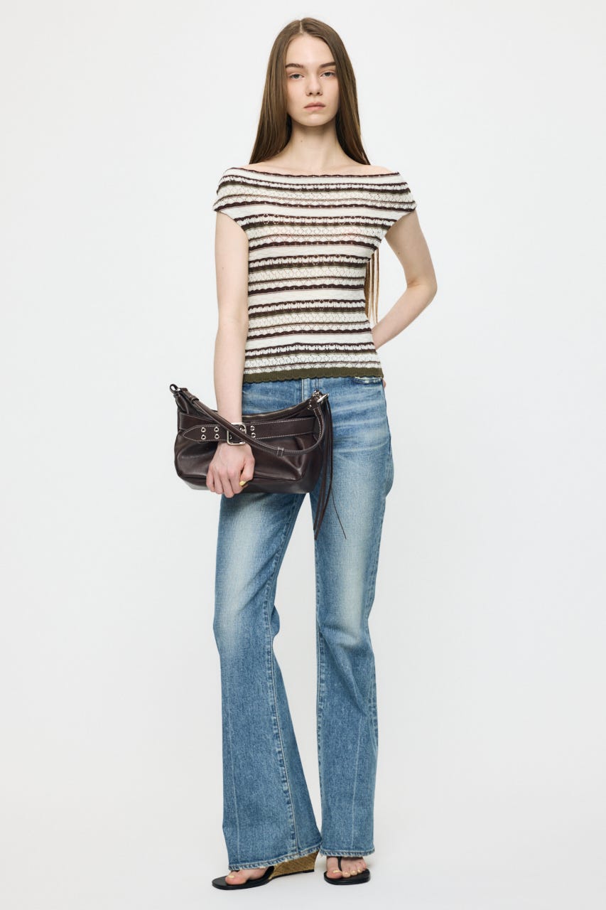 STRIPED OFF SHOULDER トップス 柄KHA FREE