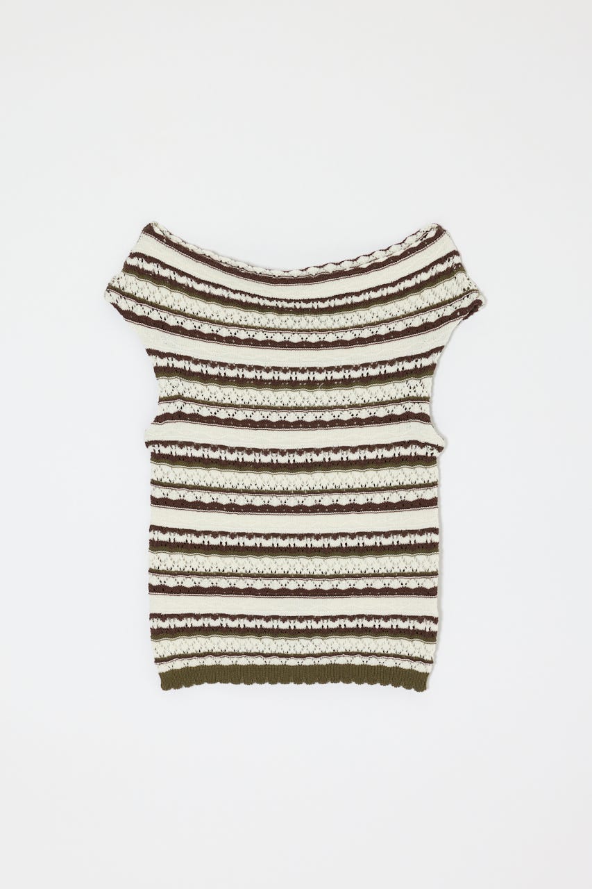 STRIPED OFF SHOULDER トップス 柄KHA FREE