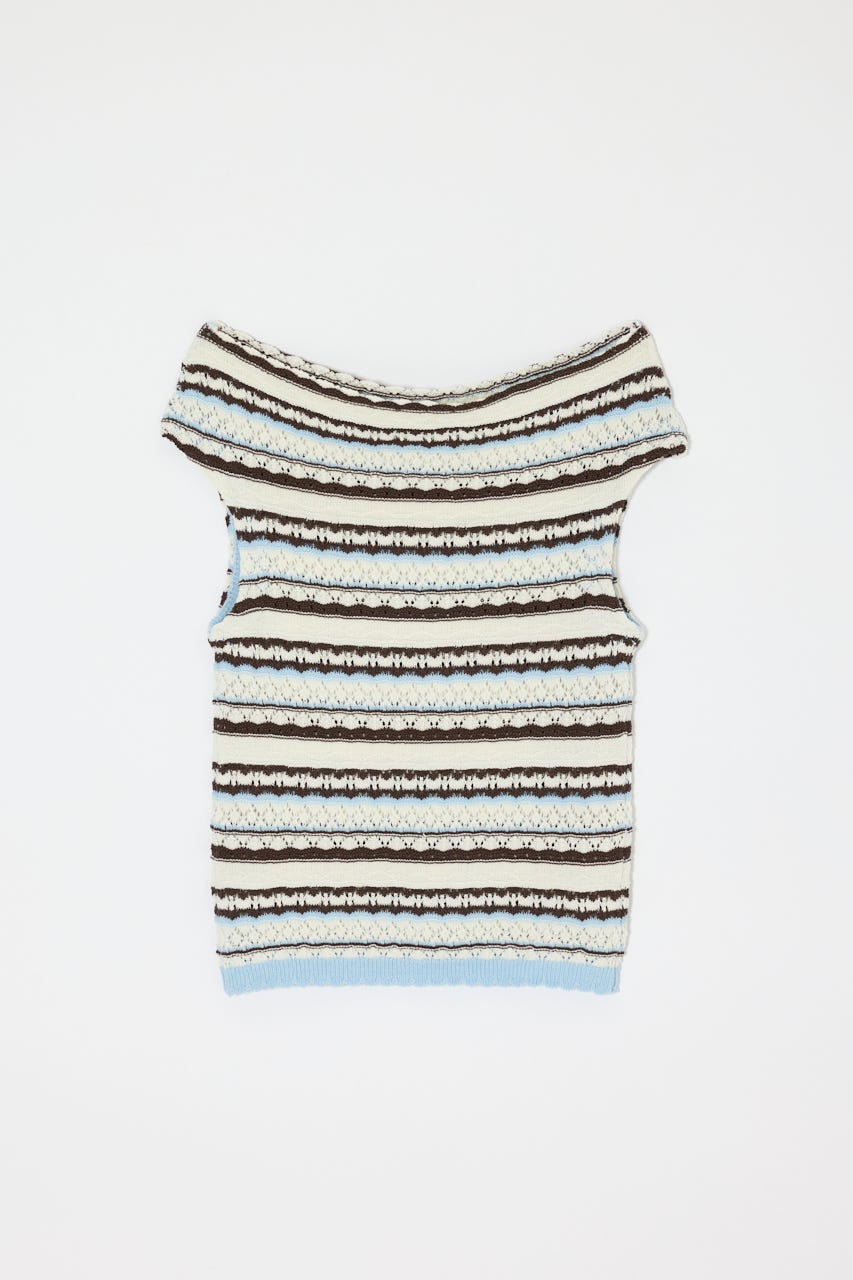 STRIPED ONE SHOULDER トップス 柄WHT FREE