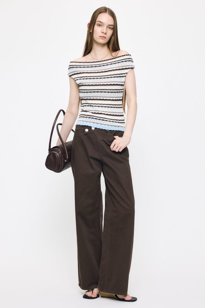 STRIPED OFF SHOULDER トップス 柄WHT FREE