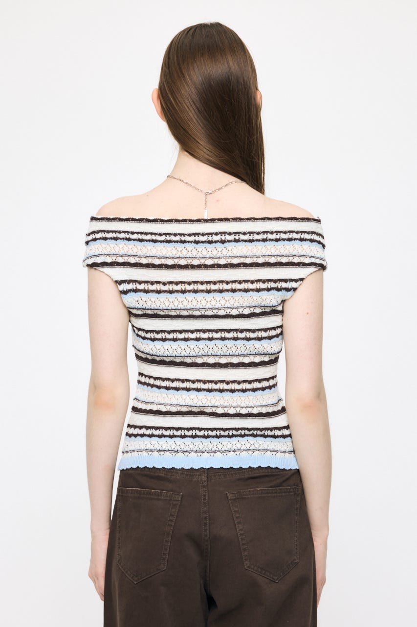 STRIPED OFF SHOULDER トップス 柄WHT FREE