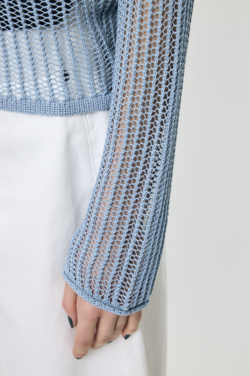 BOAT NECK MESH KNIT トップス L/BLU FREE