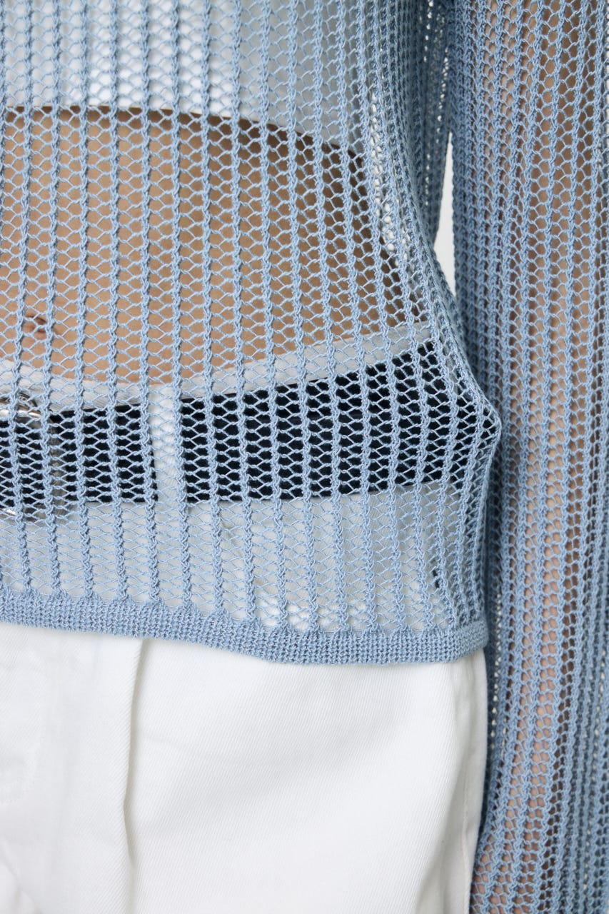 BOAT NECK MESH KNIT トップス L/BLU FREE