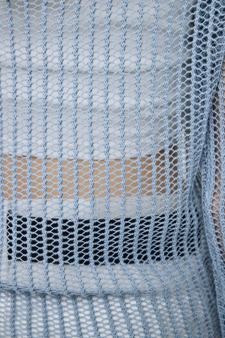 BOAT NECK MESH KNIT トップス L/BLU FREE