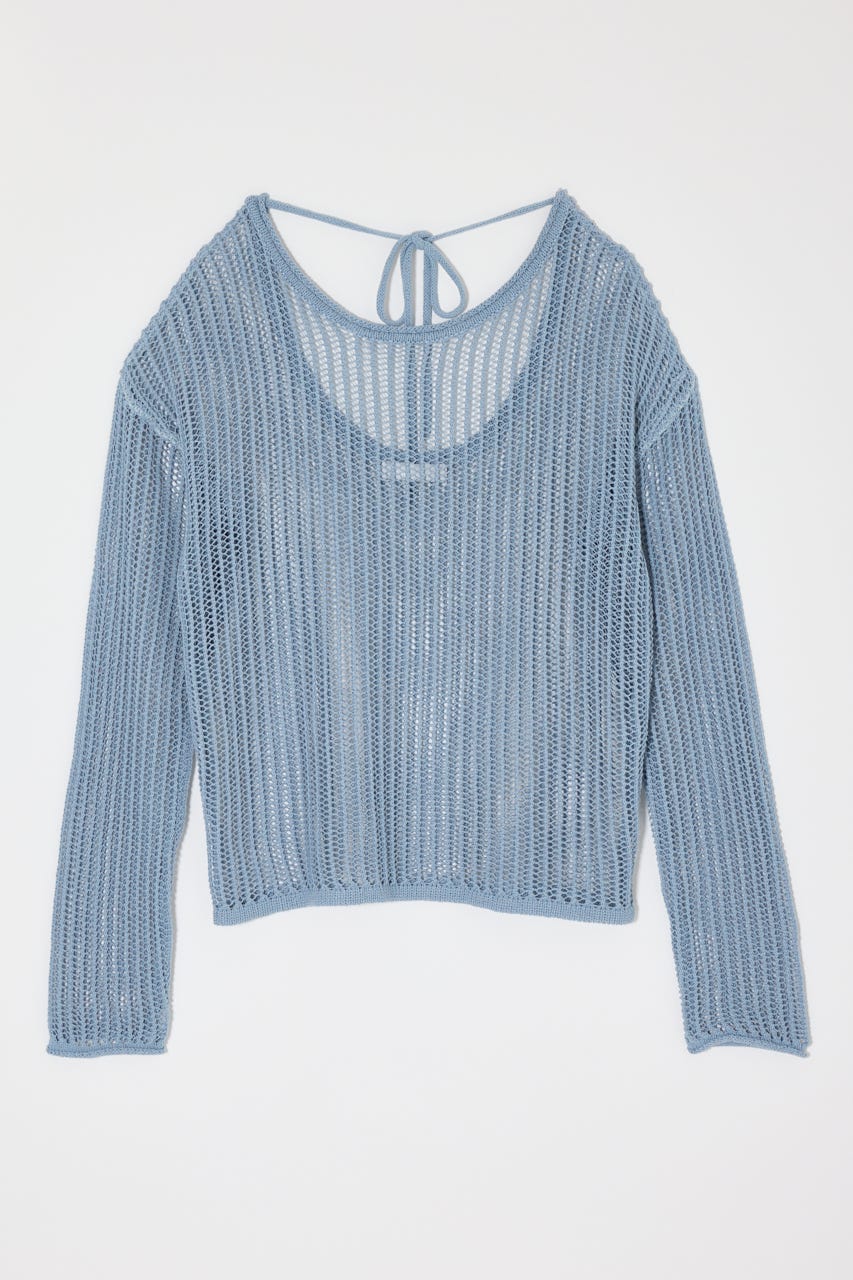 BOAT NECK MESH KNIT トップス L/BLU FREE