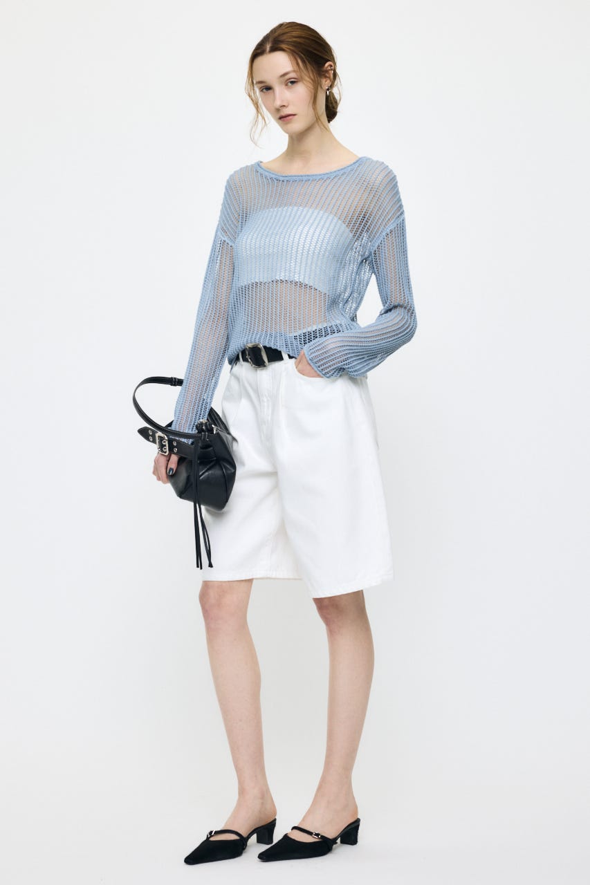 BOAT NECK MESH KNIT トップス L/BLU FREE