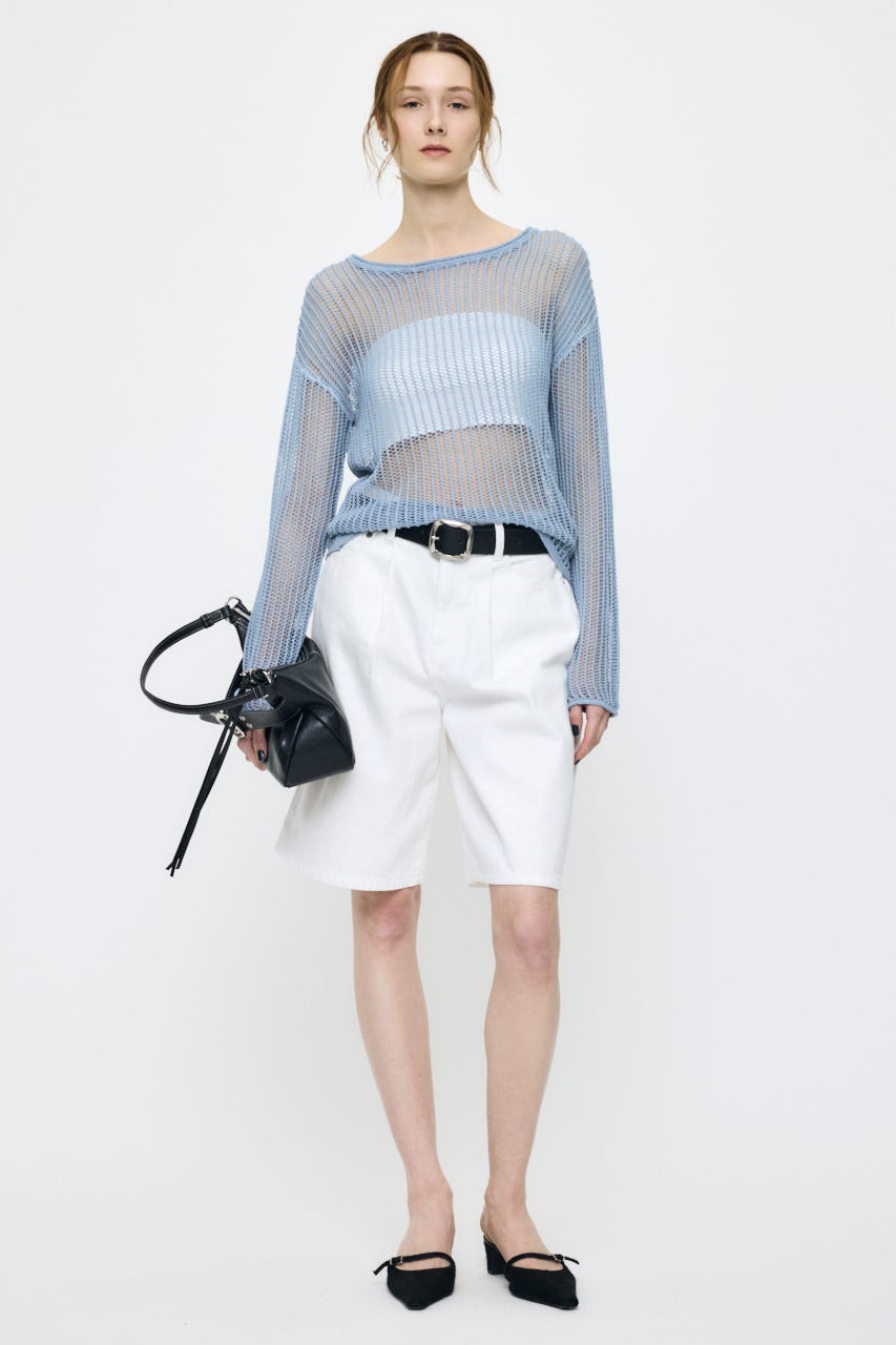 BOAT NECK MESH KNIT トップス L/BLU FREE