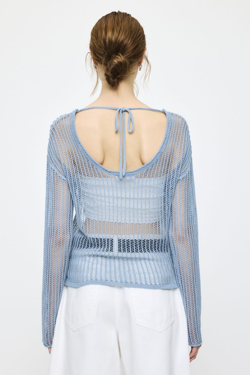 BOAT NECK MESH KNIT トップス L/BLU FREE