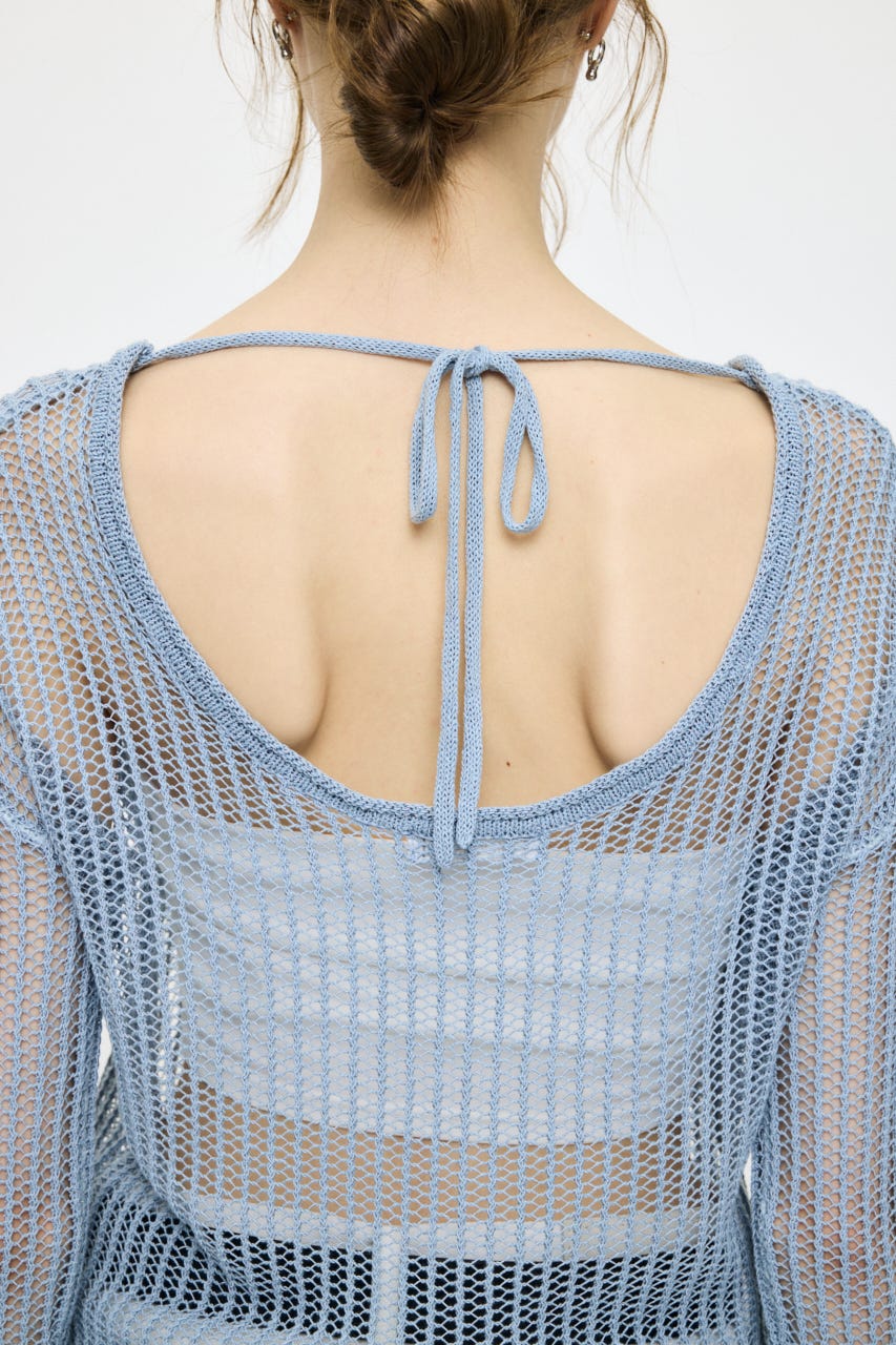 BOAT NECK MESH KNIT トップス L/BLU FREE