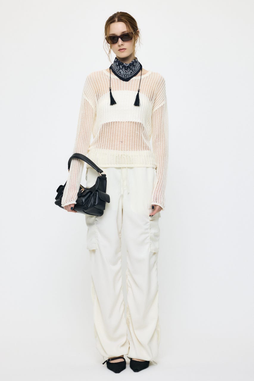 BOAT NECK MESH KNIT トップス O/WHT FREE