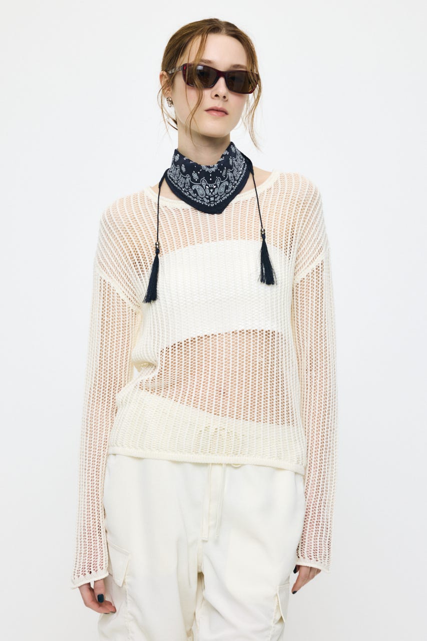 BOAT NECK MESH KNIT トップス O/WHT FREE