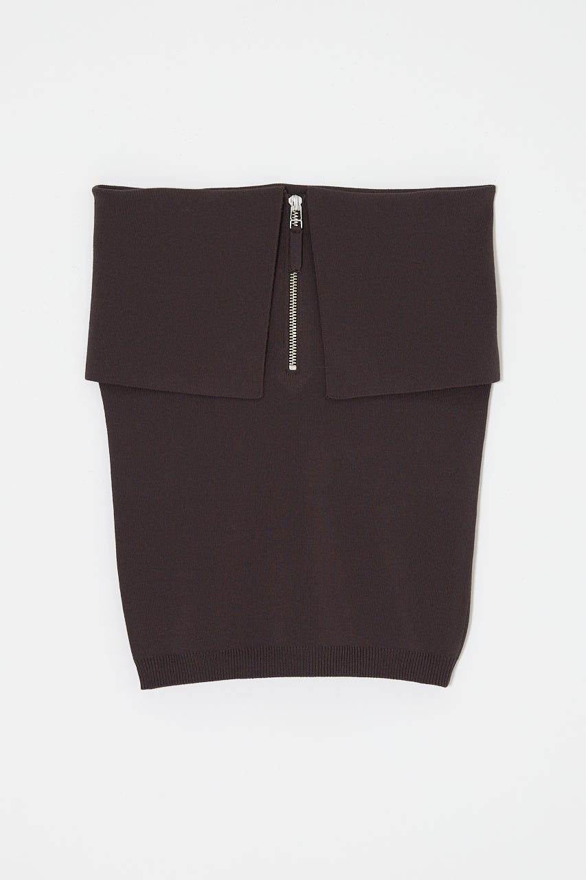 OFF SHOULDER HALF ZIP ニットトップス BRN FREE