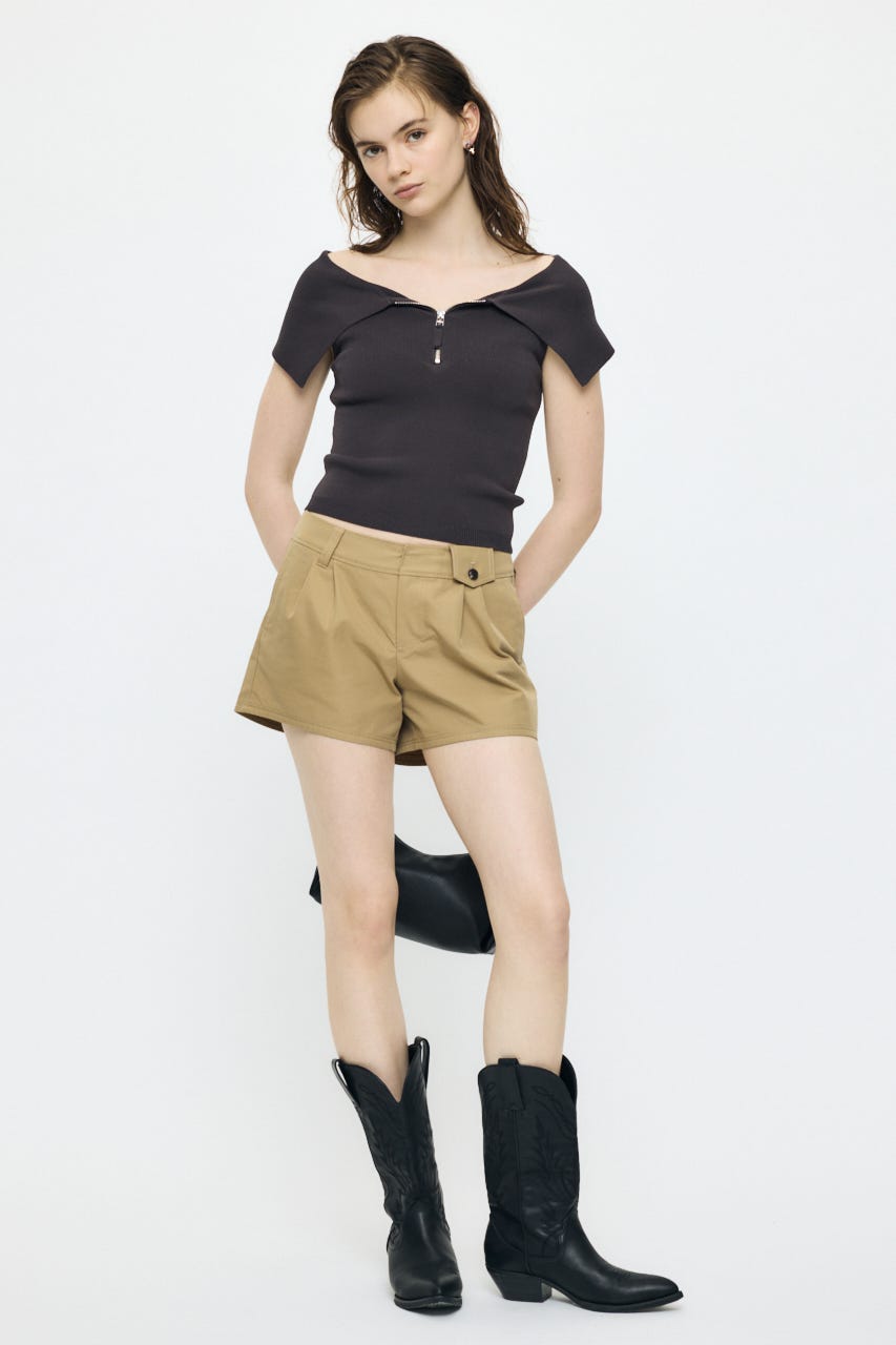 OFF SHOULDER HALF ZIP ニットトップス BRN FREE