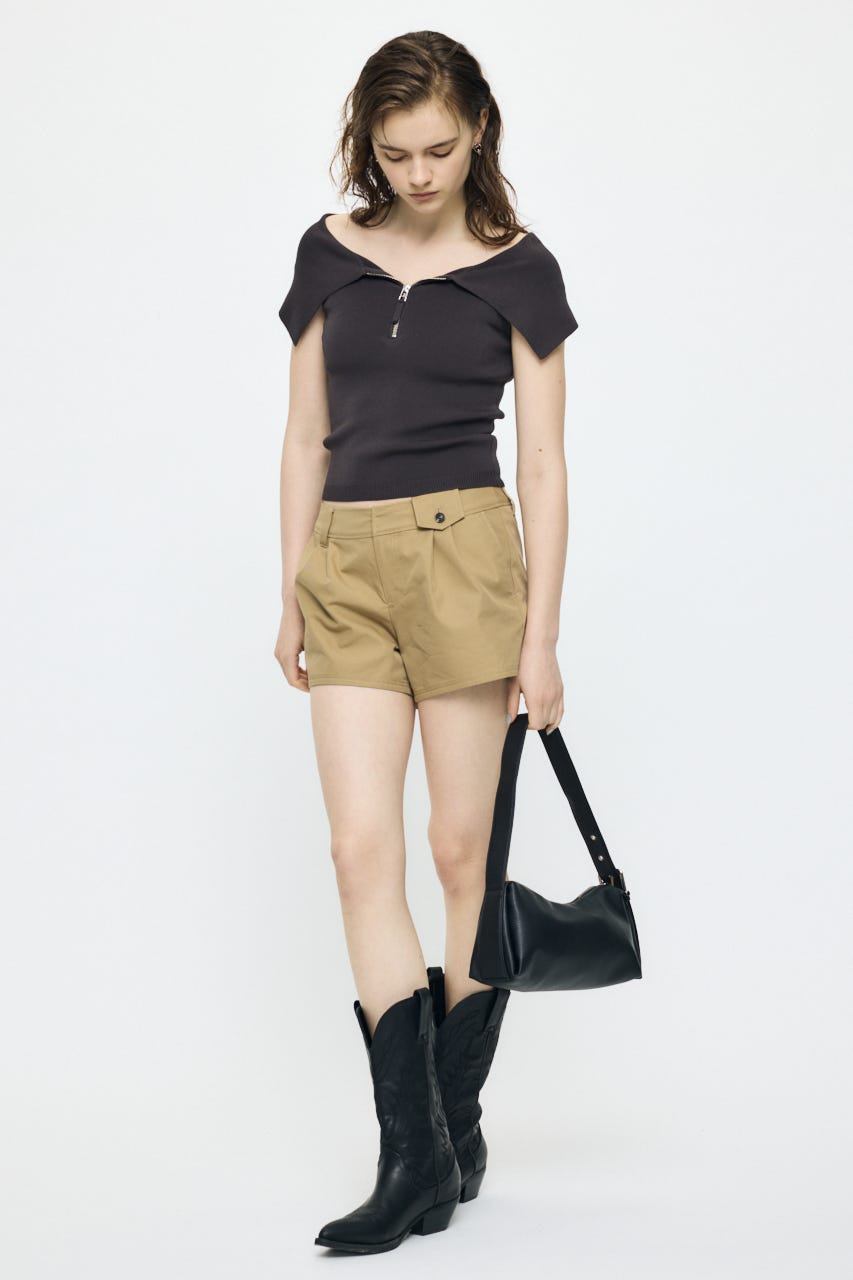 OFF SHOULDER HALF ZIP ニットトップス BRN FREE