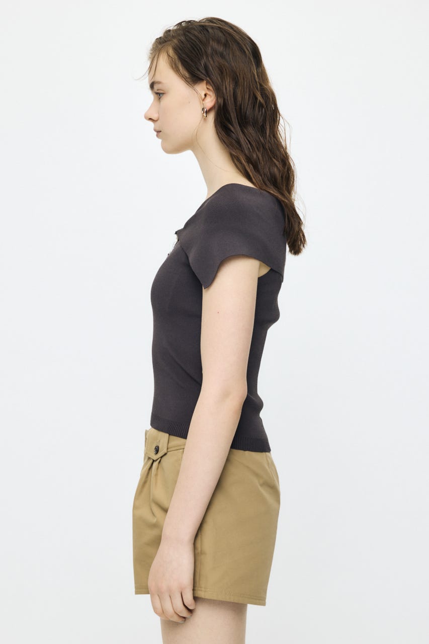 OFF SHOULDER HALF ZIP ニットトップス BRN FREE
