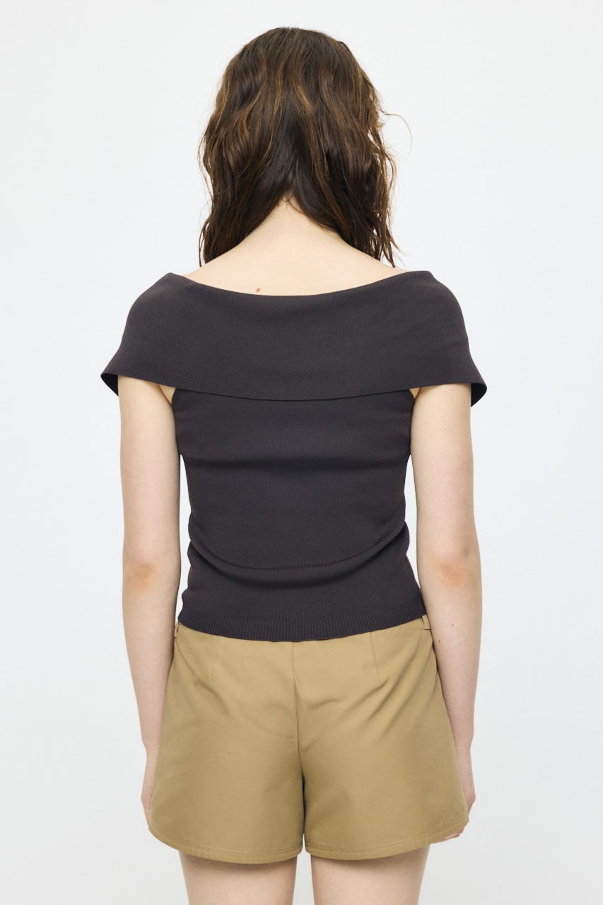 OFF SHOULDER HALF ZIP ニットトップス BRN FREE