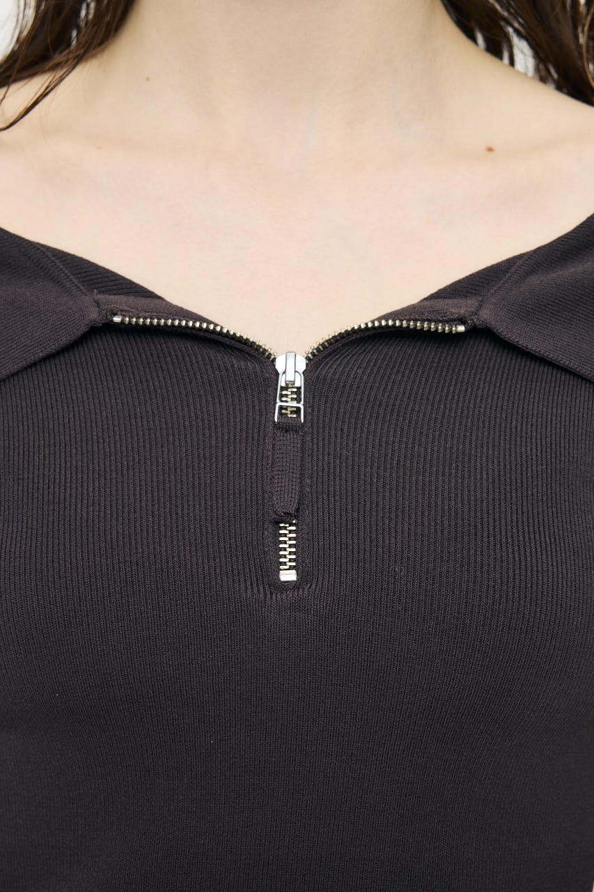 OFF SHOULDER HALF ZIP ニットトップス BRN FREE