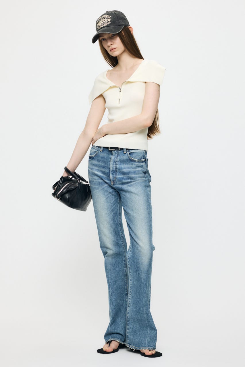OFF SHOULDER HALF ZIP ニットトップス ECRU FREE
