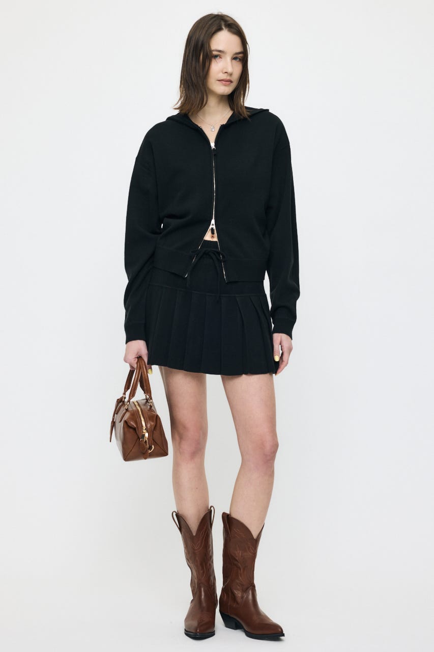 【1/1~1/4までのスペシャルプライス】ZIP UP PARKA & PLEATED ミニスカート BLK 2