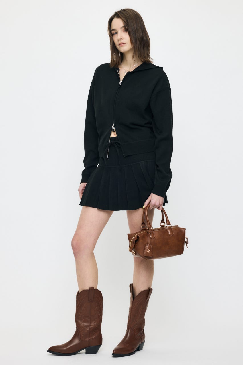 【1/1~1/4までのスペシャルプライス】ZIP UP PARKA & PLEATED ミニスカート BLK 2