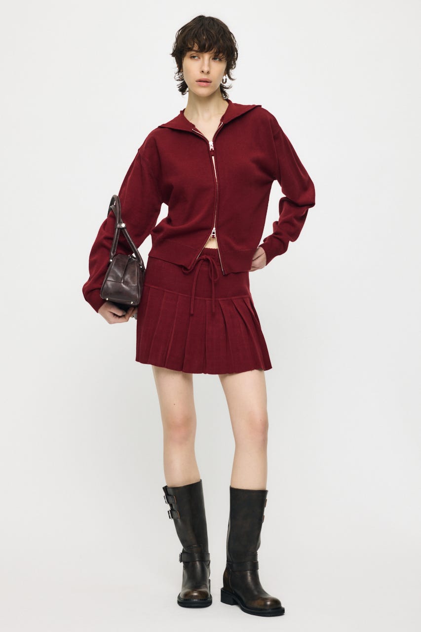 【1/1~1/4までのスペシャルプライス】ZIP UP PARKA & PLEATED ミニスカート D/RED 1