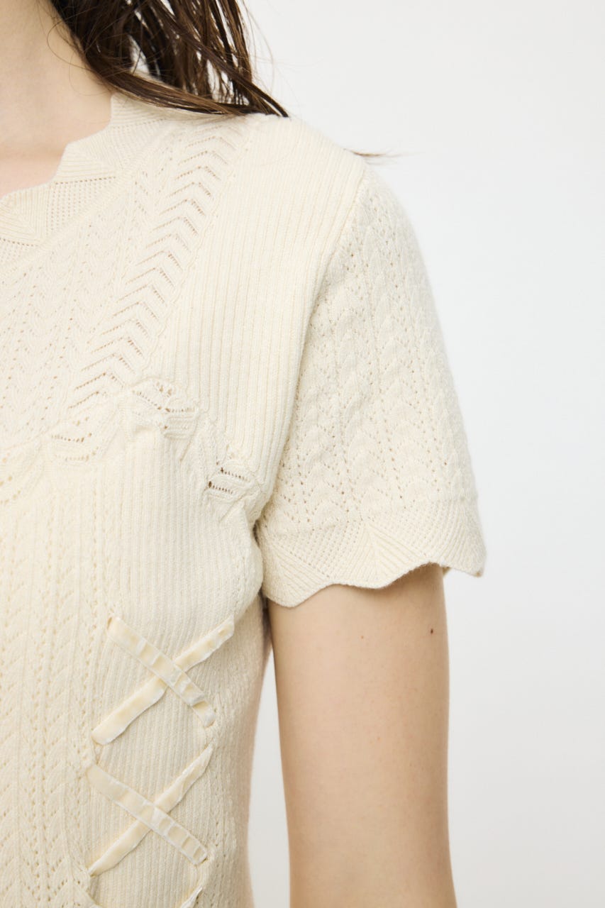 LACE UP KNIT MINI  ドレス IVOY 2