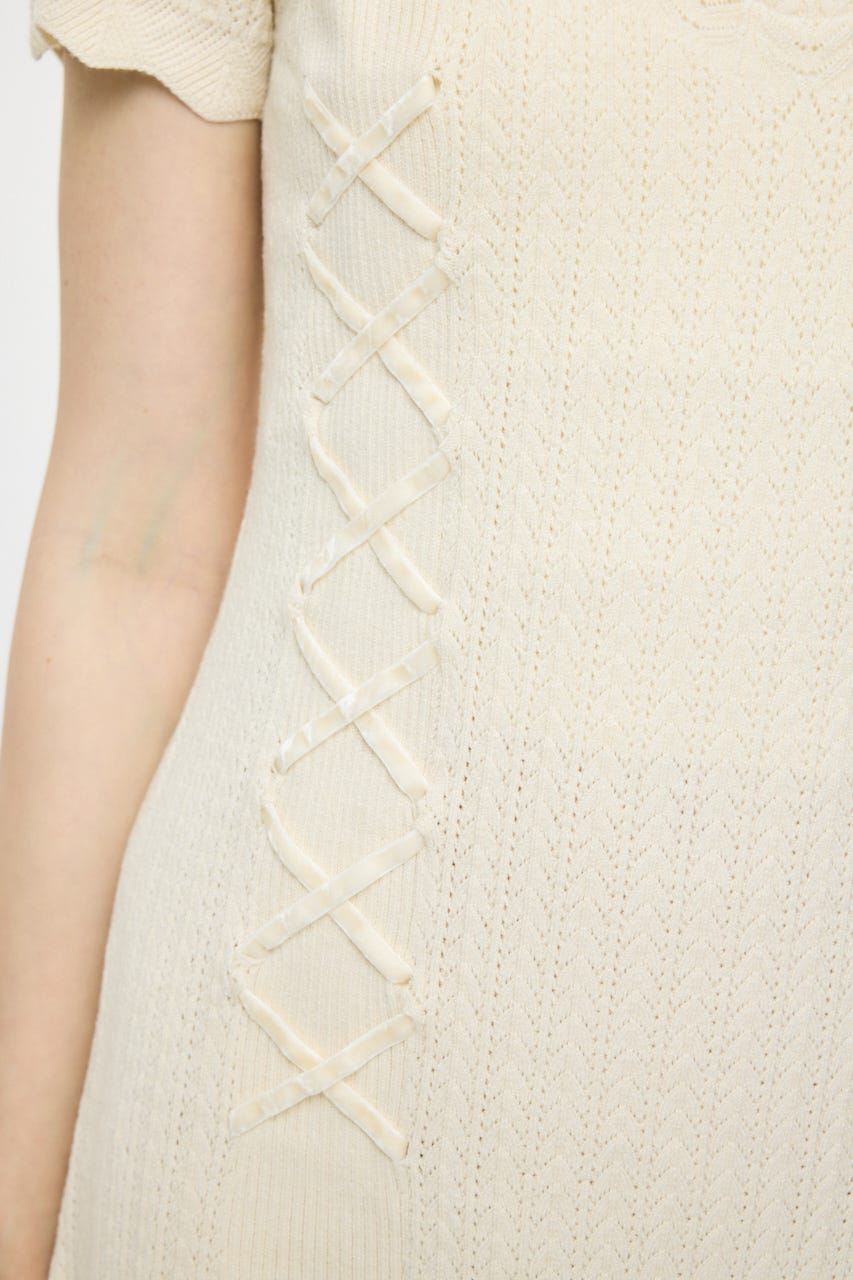 LACE UP KNIT MINI  ドレス IVOY 2