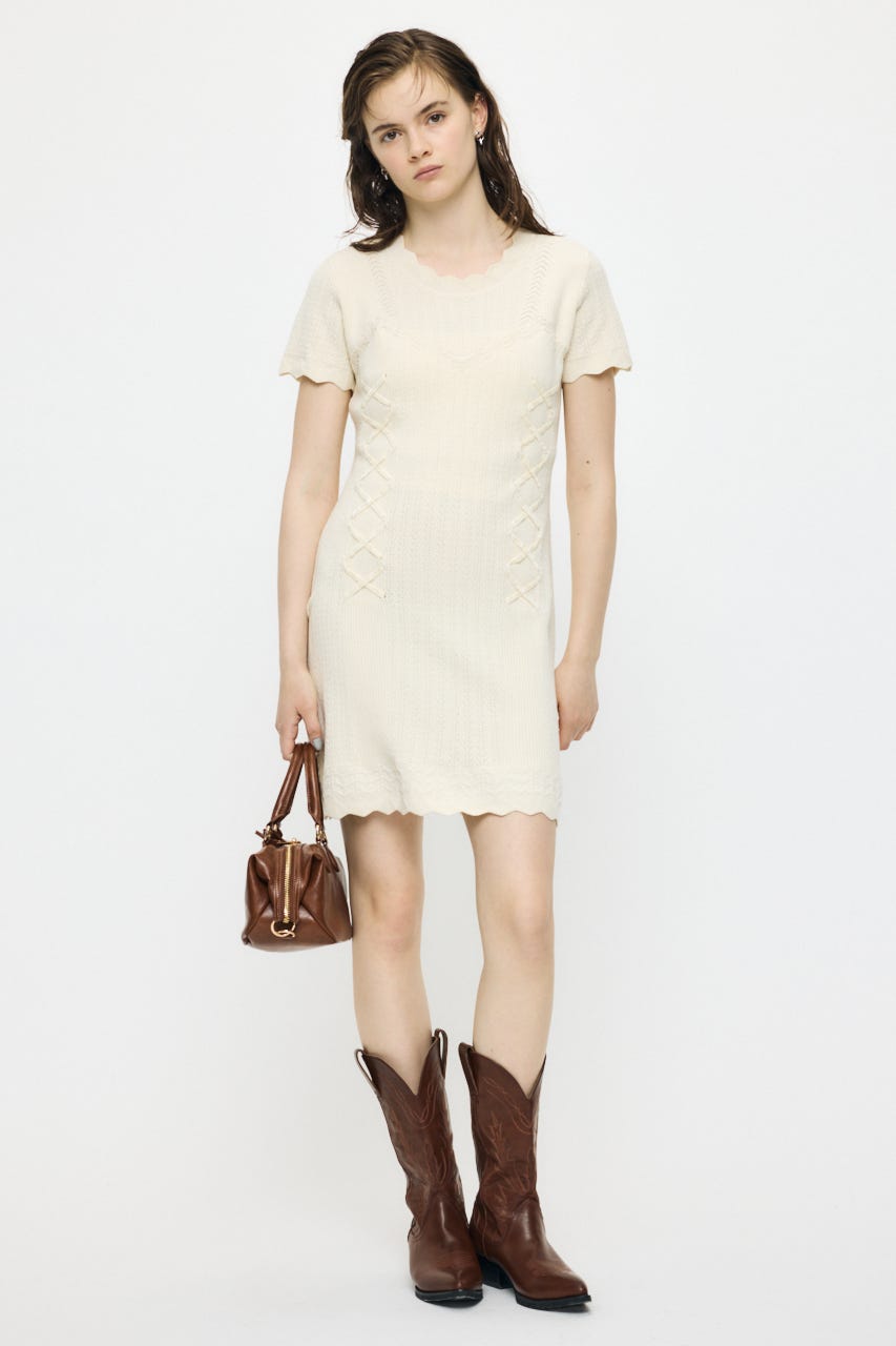 LACE UP KNIT MINI  ドレス IVOY 2