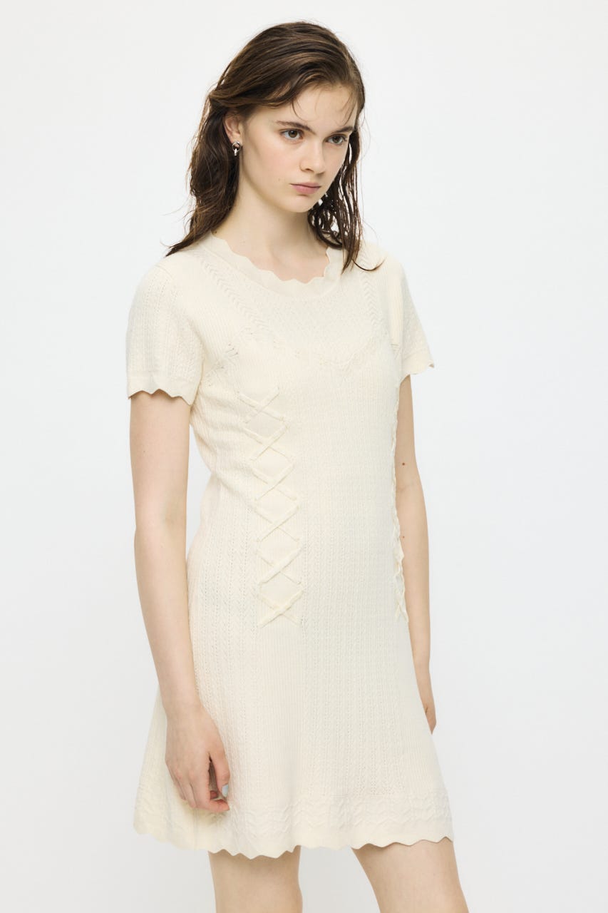 LACE UP KNIT MINI  ドレス IVOY 2