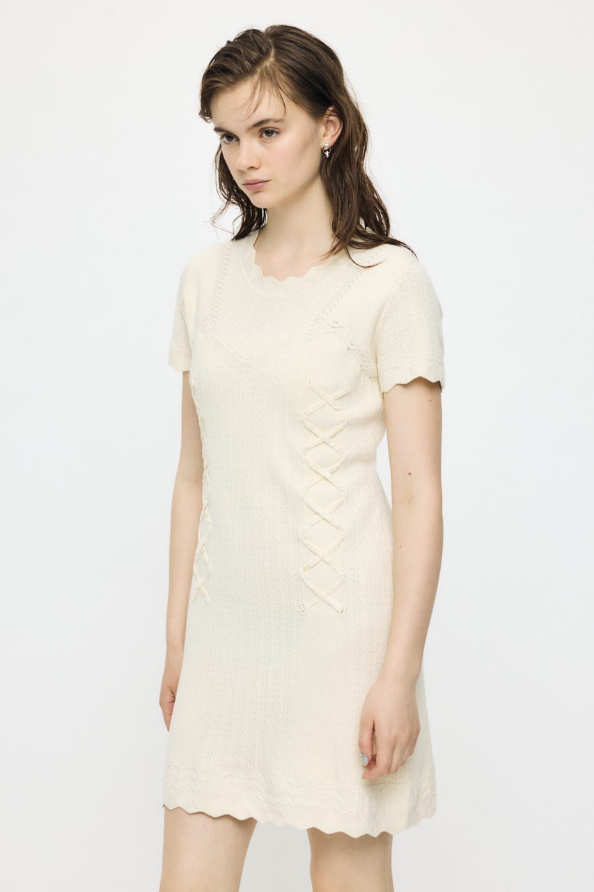 LACE UP KNIT MINI  ドレス IVOY 2