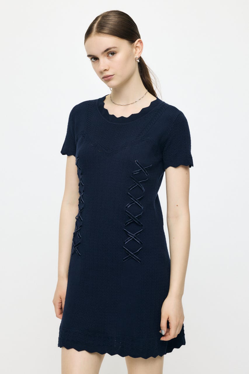 LACE UP KNIT MINI  ドレス NVY 2