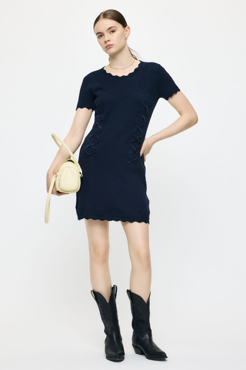 LACE UP KNIT MINI  ドレス NVY 2