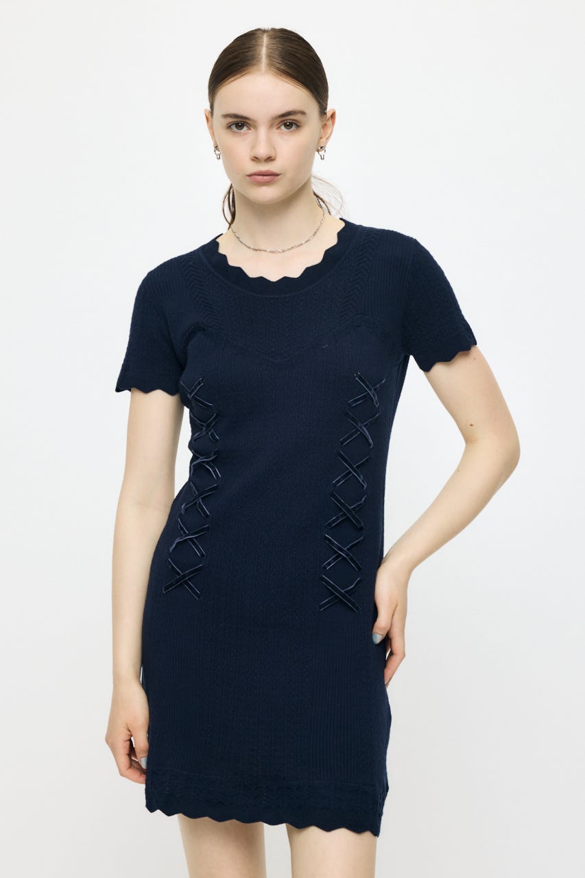 LACE UP KNIT MINI  ドレス NVY 2