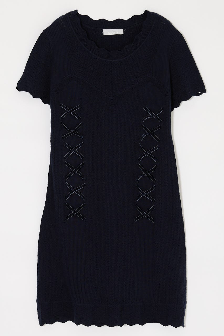 LACE UP KNIT MINI  ドレス NVY 2