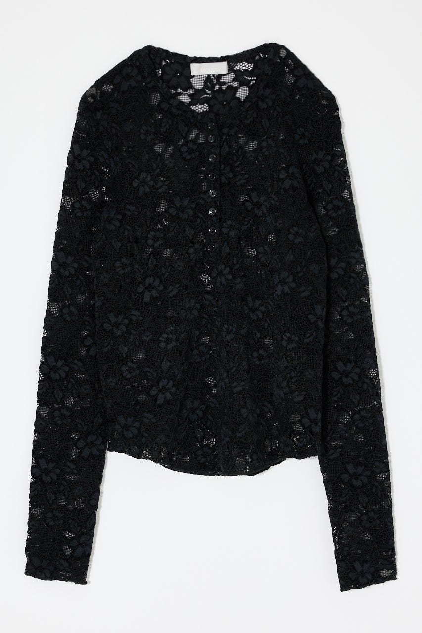LACE HENRY NECK トップス BLK FREE