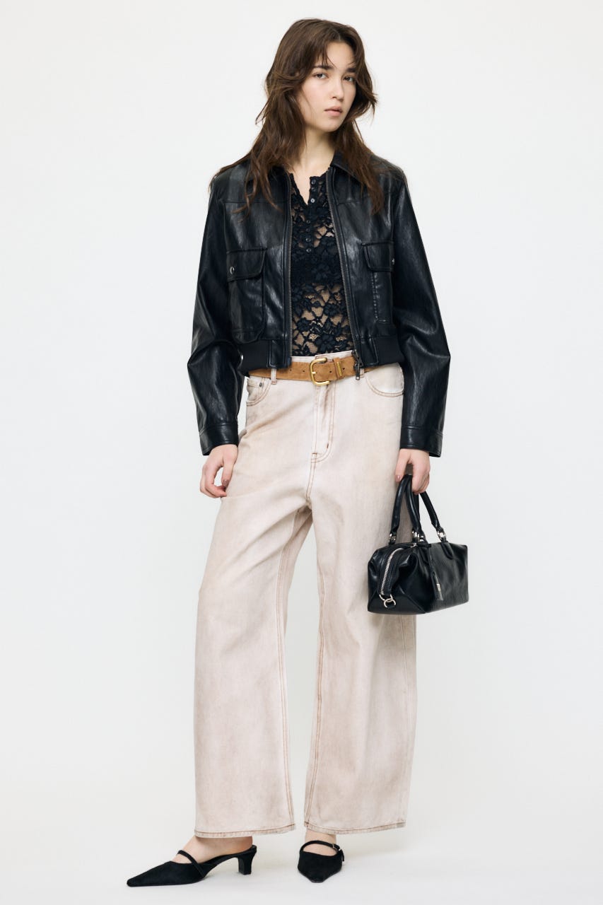 LACE HENRY NECK トップス BLK FREE