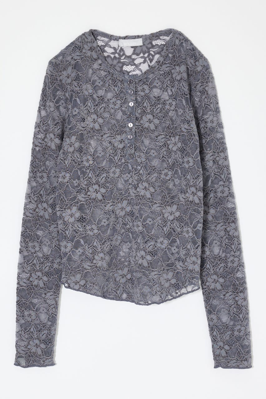 LACE HENRY NECK トップス C.GRY FREE