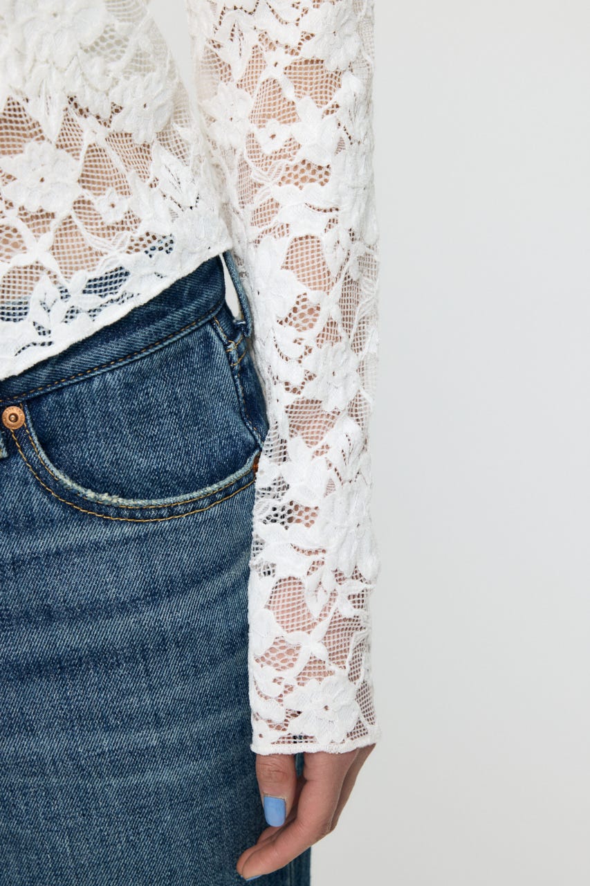 LACE HENRY NECK トップス IVOY FREE