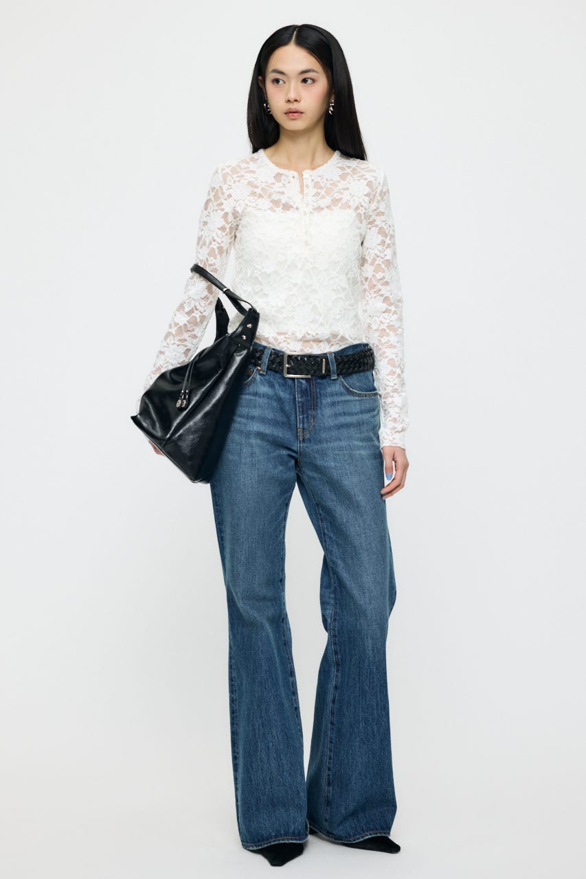 LACE HENRY NECK トップス IVOY FREE