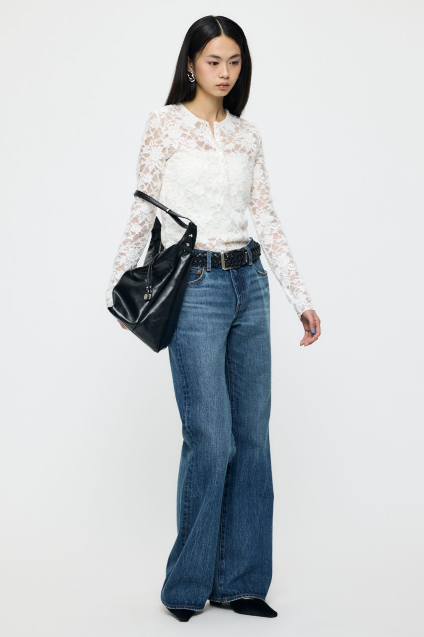 LACE HENRY NECK トップス IVOY FREE