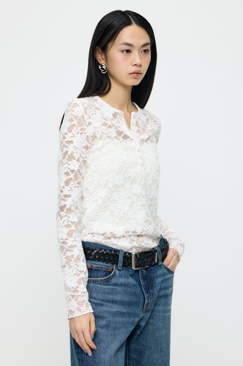 LACE HENRY NECK トップス IVOY FREE