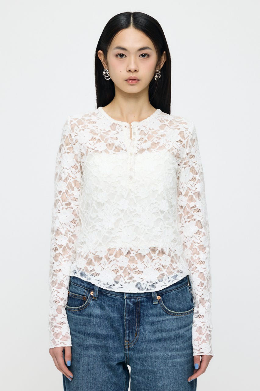 LACE HENRY NECK トップス IVOY FREE