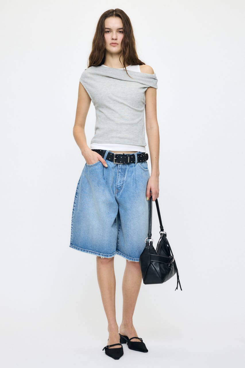 LAYERED OFF SHOULDER トップス T.GRY FREE