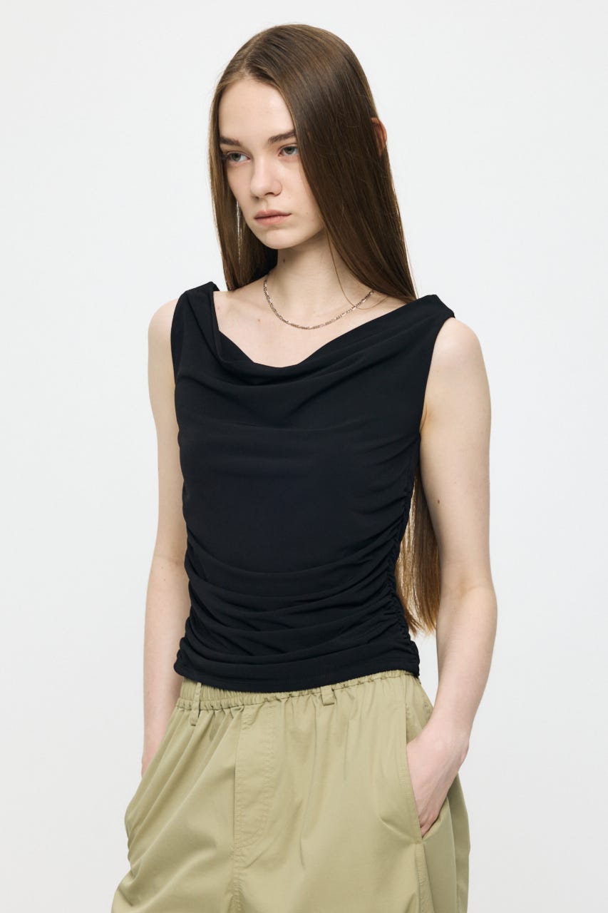 WAIST GATHER DRAPE トップス BLK FREE