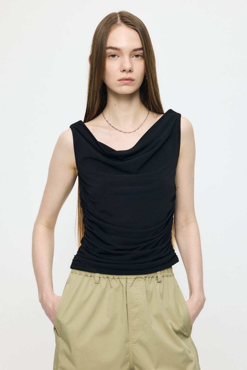 WAIST GATHER DRAPE トップス BLK FREE