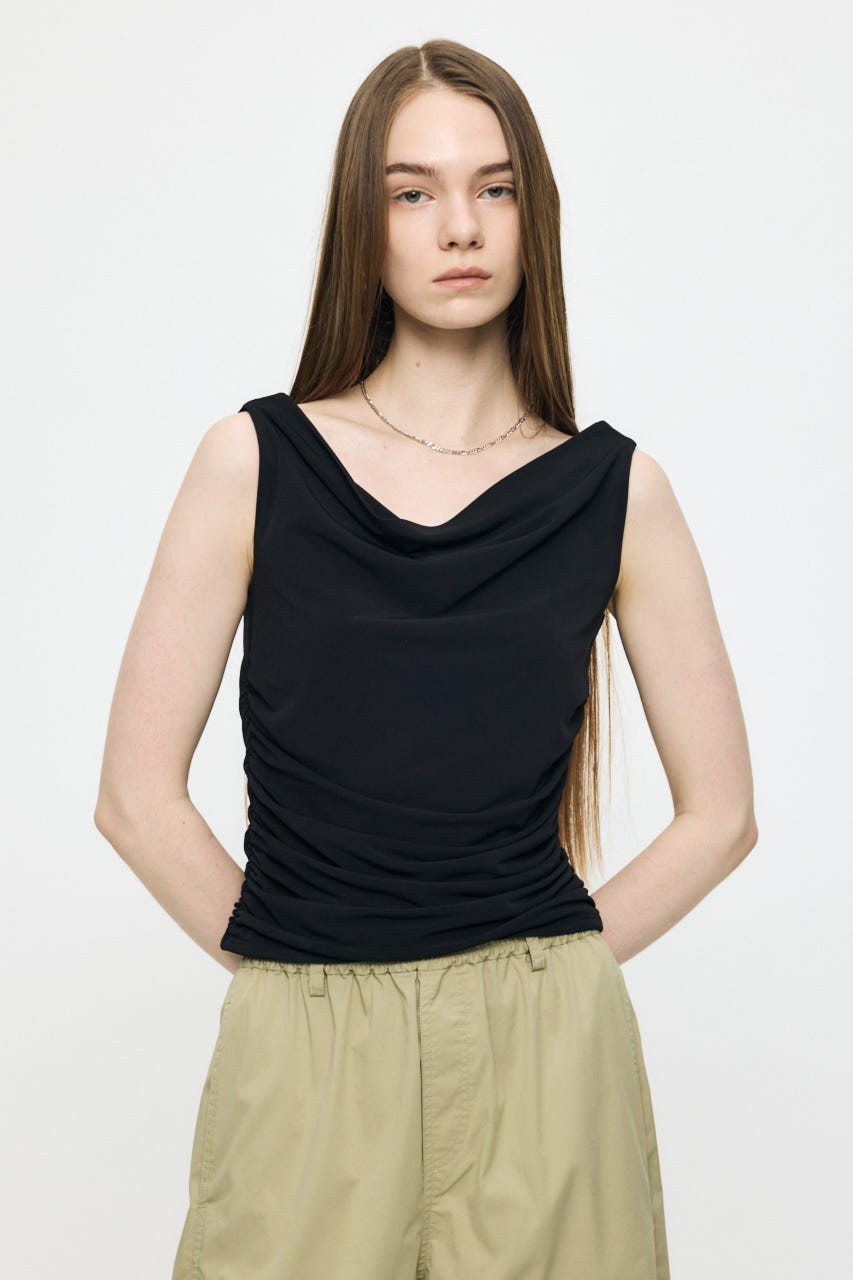 WAIST GATHER DRAPE トップス BLK FREE