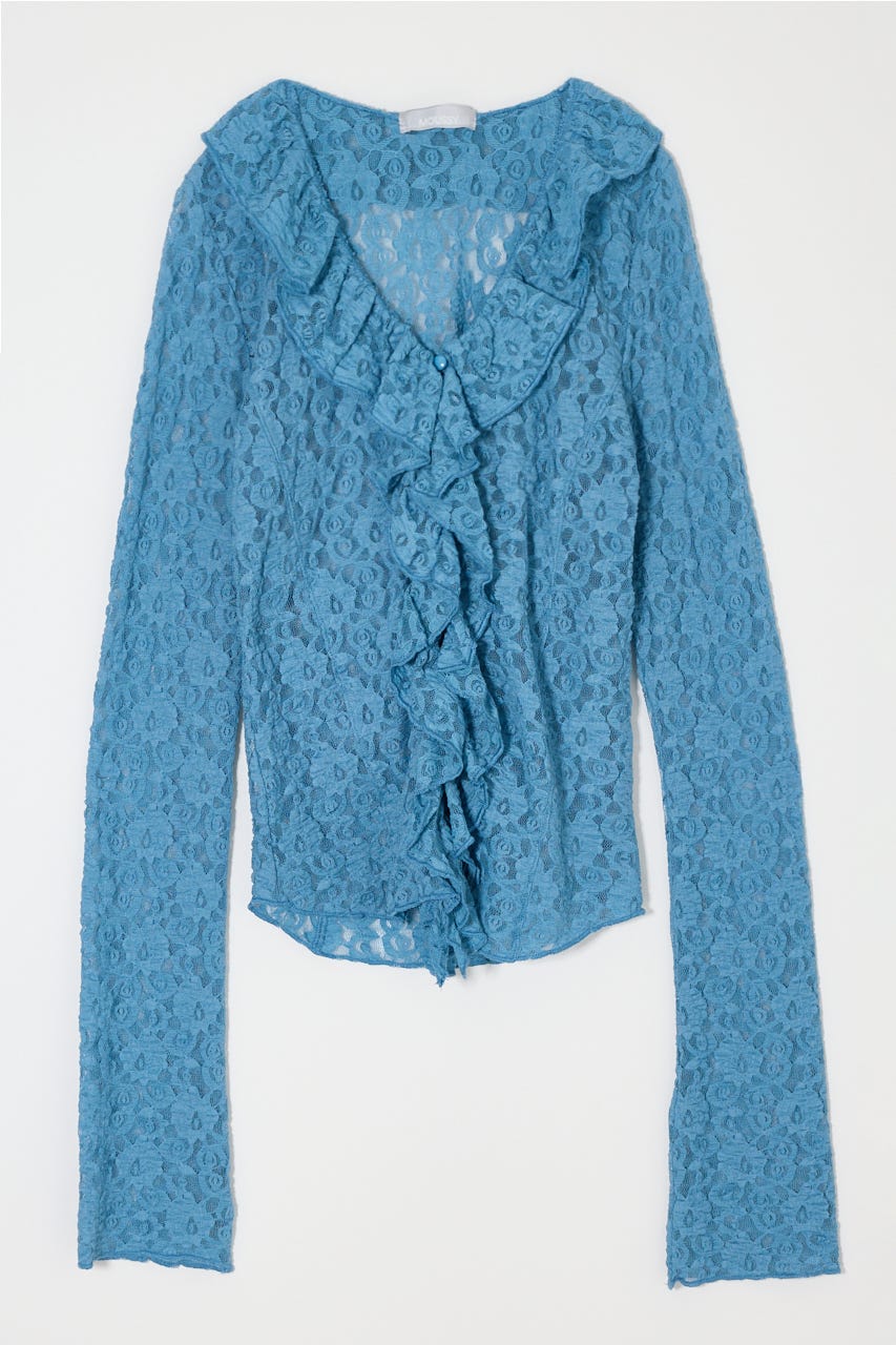 【SS先行アイテム】LACE RUFFLE トップス BLU FREE