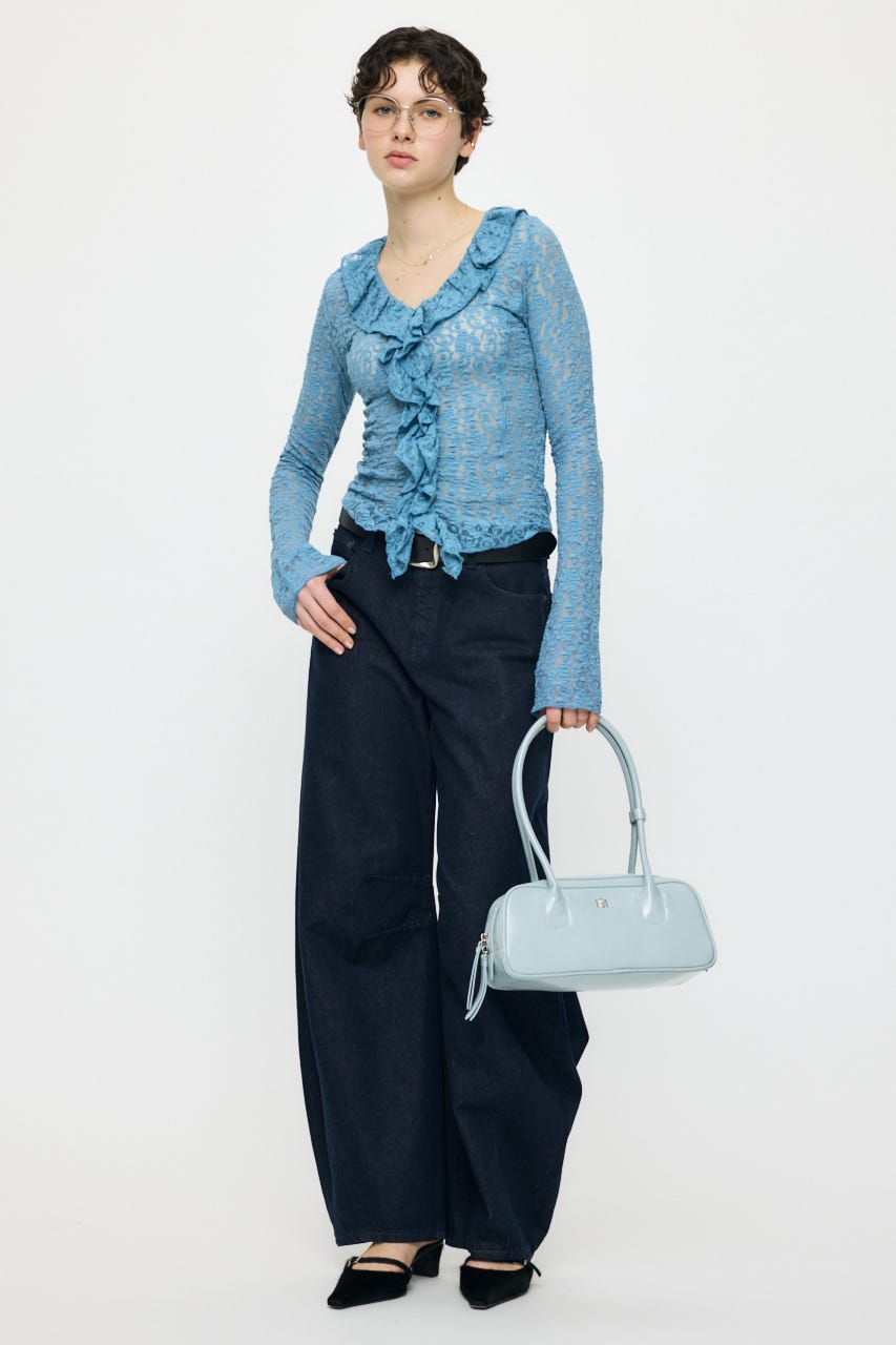 LACE RUFFLE トップス BLU FREE