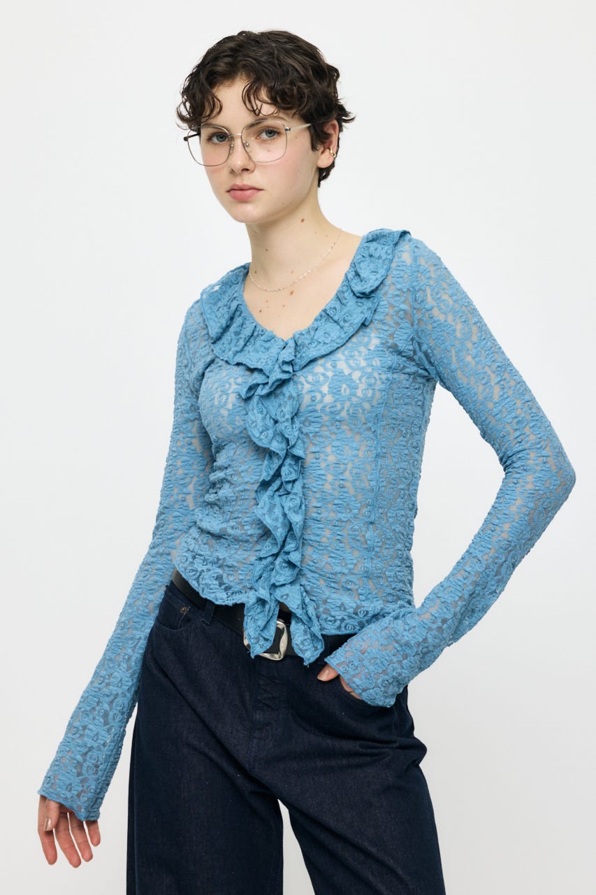 LACE RUFFLE トップス BLU FREE